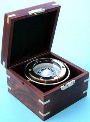 Gimbaled compass with wooden box