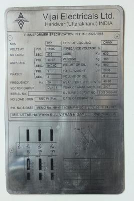 Transformer rating plates