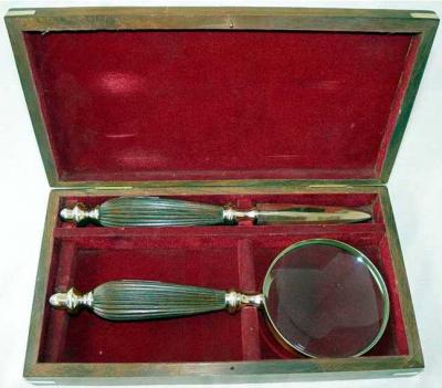 Antique Decorative Magnifier with Wooden Box