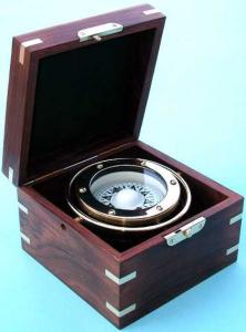 Gimbaled Compass With Wooden Box